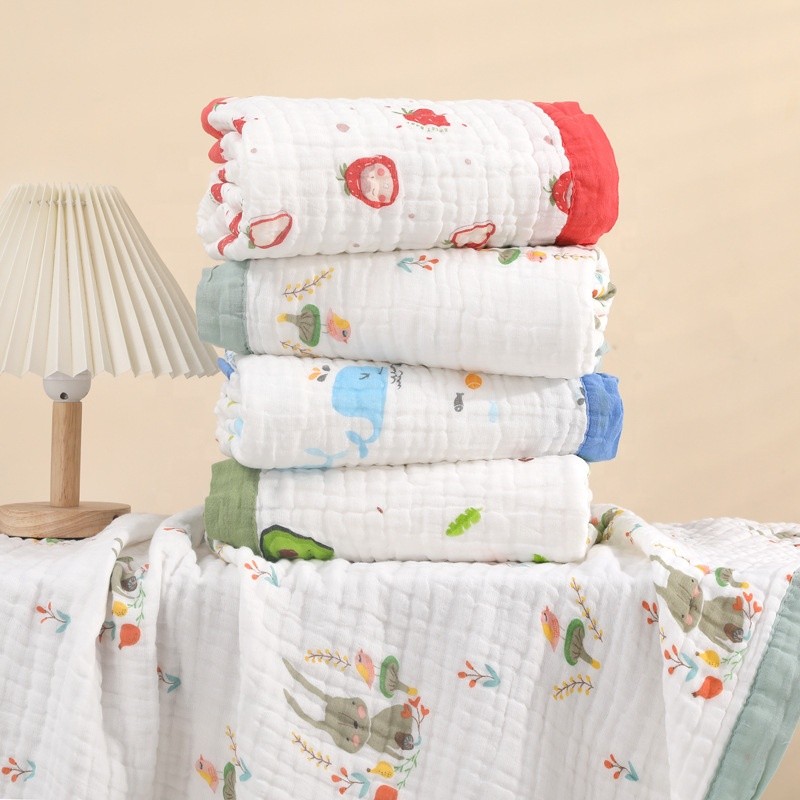 Baby Gauze Bath Towel Supplier - OEM Soft Six Layer Absorbent Printed Edge