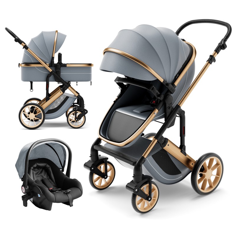 Baby Stroller Supplier - OEM Luxury Lightweight 4 Wheel 3 in 1 Foldable