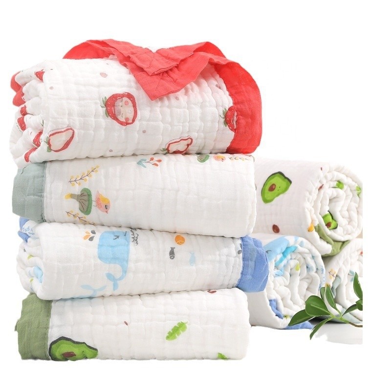 Baby Gauze Bath Towel Supplier - OEM Soft Six Layer Absorbent Printed Edge