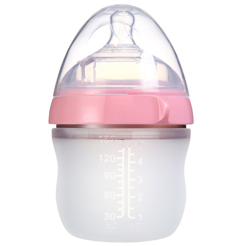 Silicone Baby Bottle Supplier - OEM 150ml with Handle Anti Colic Print Pattern