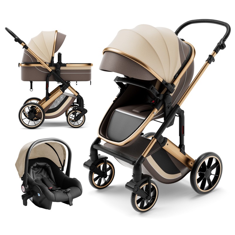 Baby Stroller Supplier - OEM Luxury Lightweight 4 Wheel 3 in 1 Foldable
