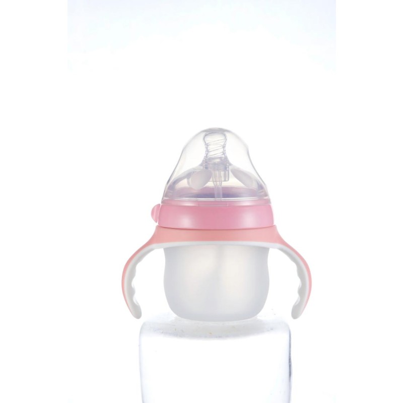 Silicone Baby Bottle Supplier - OEM 150ml with Handle Anti Colic Print Pattern