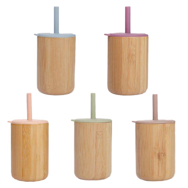 Silicone Straw Cup Set Manufacturer - OEM Bamboo Wood with Printed Pattern Lid