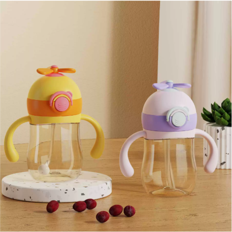 PPSU Straw Cup Supplier - OEM Cartoon Print Windmill Flip Lid with Strap