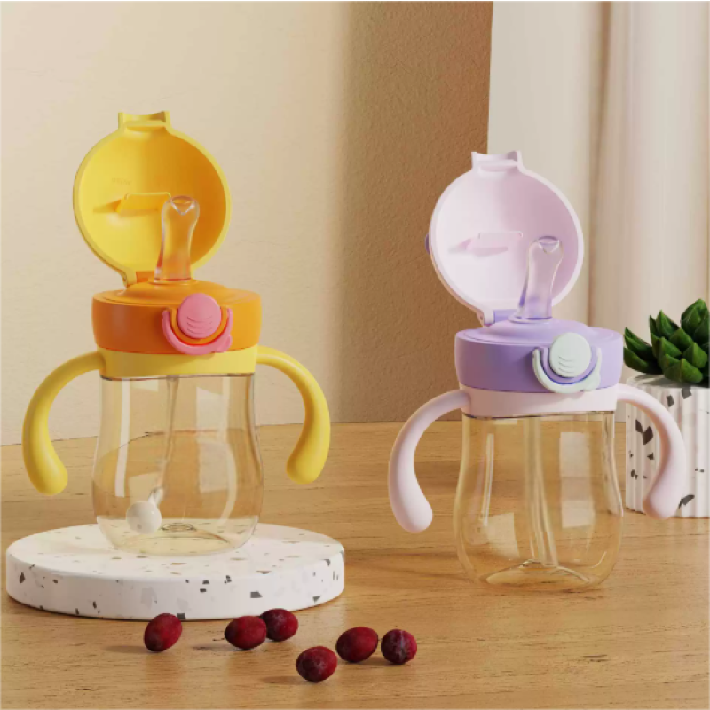 PPSU Straw Cup Supplier - OEM Cartoon Print Windmill Flip Lid with Strap