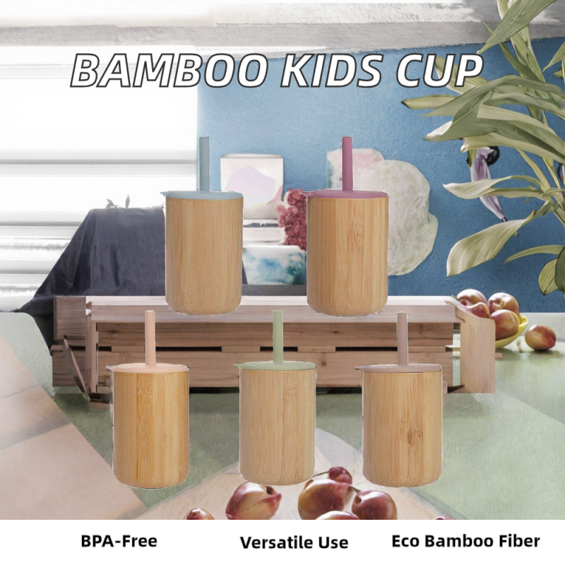 Silicone Straw Cup Set Manufacturer - OEM Bamboo Wood with Printed Pattern Lid