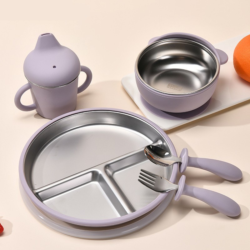 Toddler Tableware Supplier - OEM 8in Divided Stainless Steel Plate Strong Suction Cup