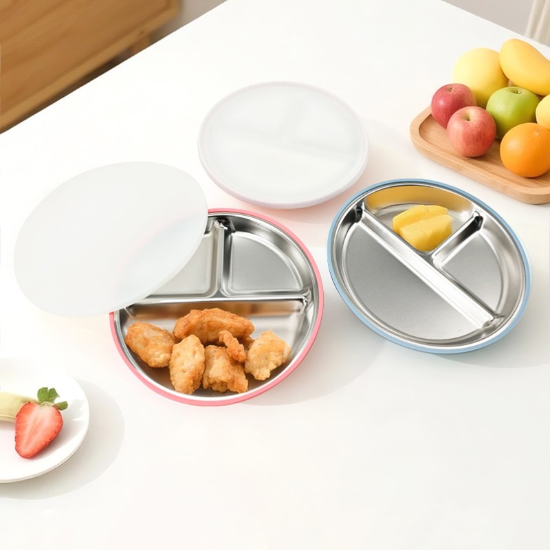 Baby Stainless Steel Plate Manufacturer - OEM with Silicone Lid Animal Pattern BPA Free