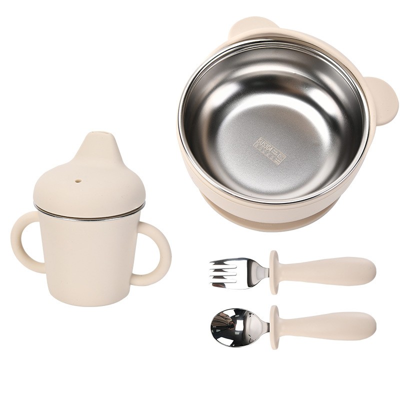 Food Grade Baby Feeding Set Manufacturer - OEM 304 Stainless Steel Silicone Suction Print