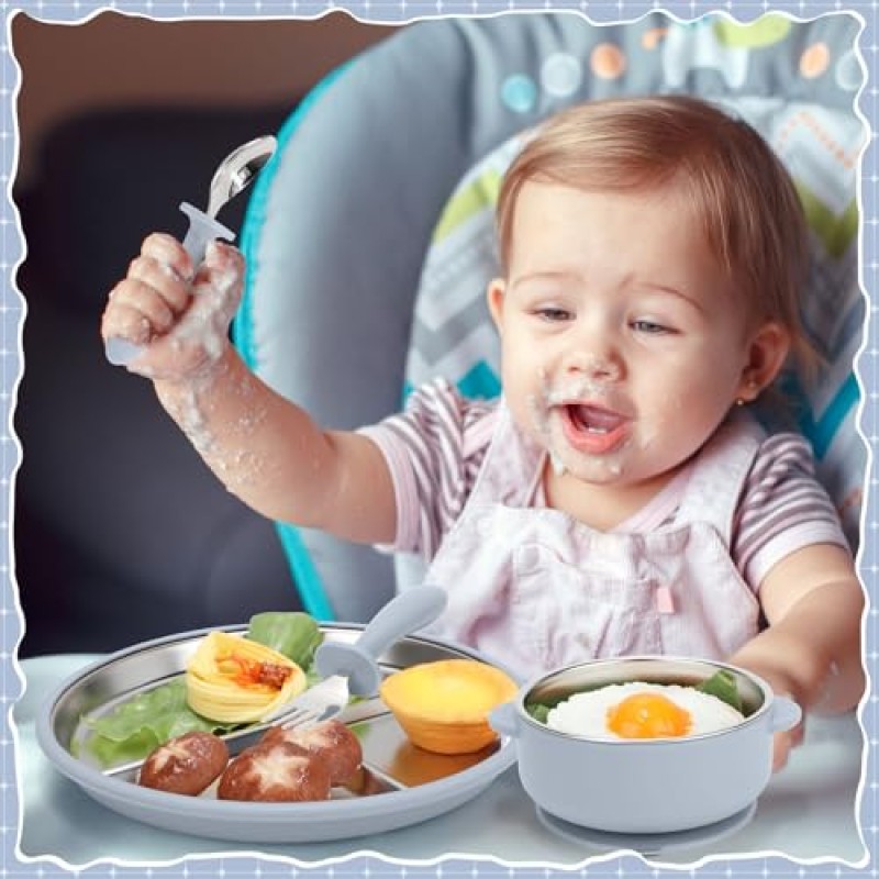 Baby Suction Dishes Manufacturer - OEM Silicone Stainless Steel Feeding Bowl Set