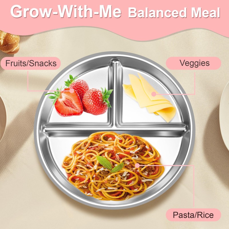 Baby Feeding Set Manufacturer - OEM 8in Stainless Steel Divided Plate with Spoon Fork