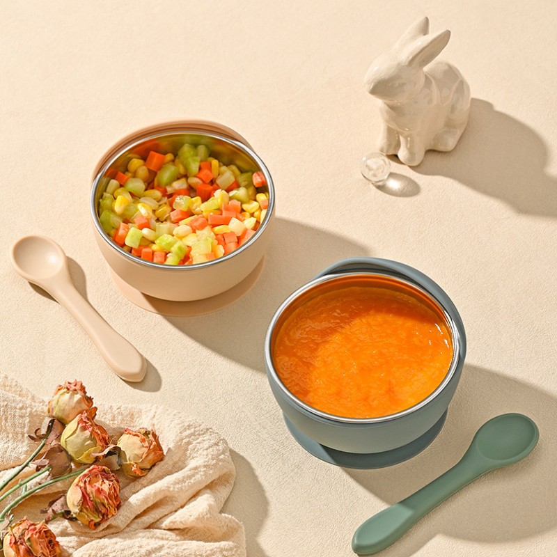 Kids Dining Bowl Manufacturer - OEM Non Slip Silicone Shell Stainless Steel Suction