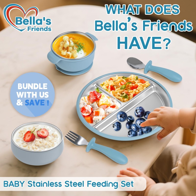 Baby Feeding Set Manufacturer - OEM 8in Stainless Steel Divided Plate with Spoon Fork