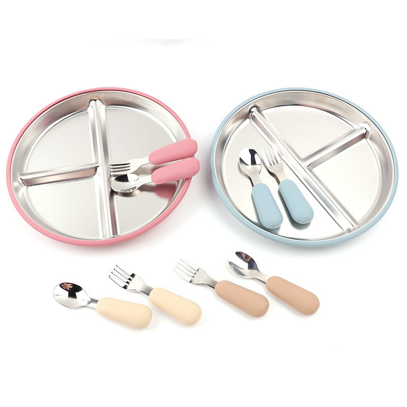 Children's Dining Tableware Set Supplier - Hot Selling Stainless Steel Plate Silicone Suction
