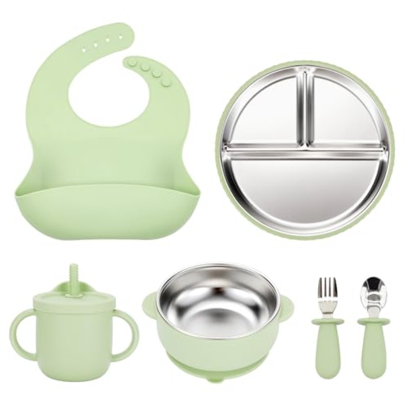 Baby Weaning Set Supplier - OEM Toddler Silicone Suction Bowl Plate Stainless Steel