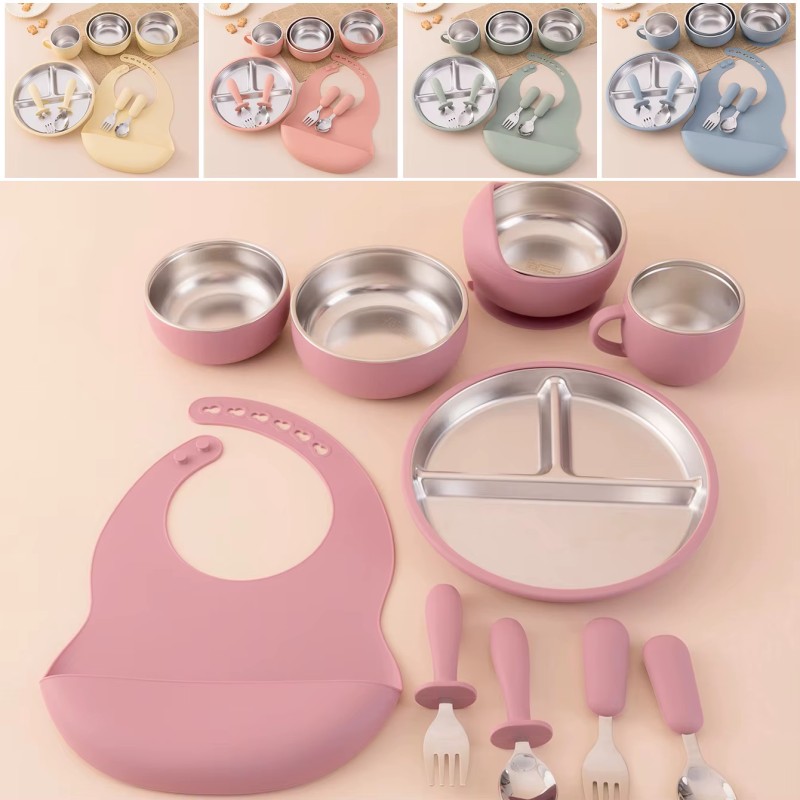 Toddler Tableware Supplier - OEM 8in Divided Stainless Steel Plate Strong Suction Cup