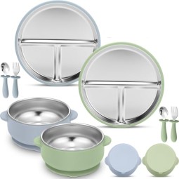 Baby Suction Dishes Manufacturer - OEM Silicone Stainless Steel Feeding Bowl Set