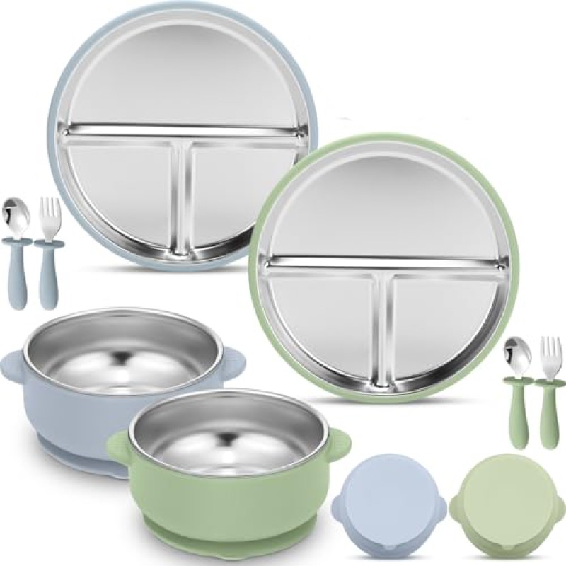 Baby Suction Dishes Manufacturer - OEM Silicone Stainless Steel Feeding Bowl Set