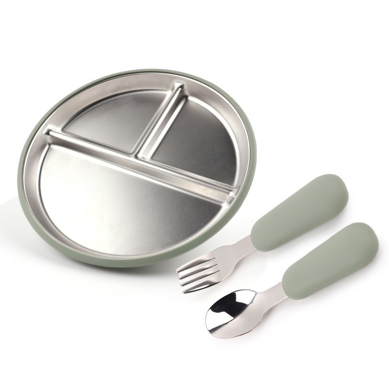 Children's Dining Tableware Set Supplier - Hot Selling Stainless Steel Plate Silicone Suction