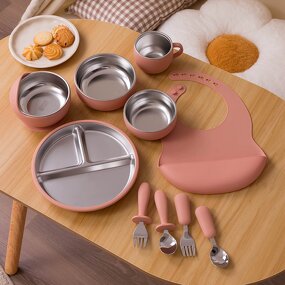 Toddler Tableware Supplier - OEM 8in Divided Stainless Steel Plate Strong Suction Cup