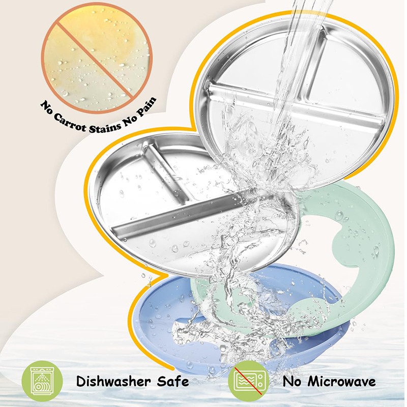 Baby Stainless Steel Plate Manufacturer - OEM with Silicone Lid Animal Pattern BPA Free