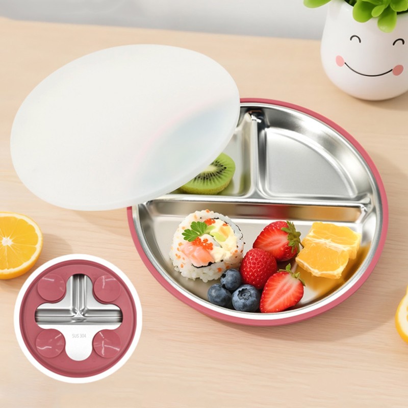 Baby Stainless Steel Plate Manufacturer - OEM with Silicone Lid Animal Pattern BPA Free