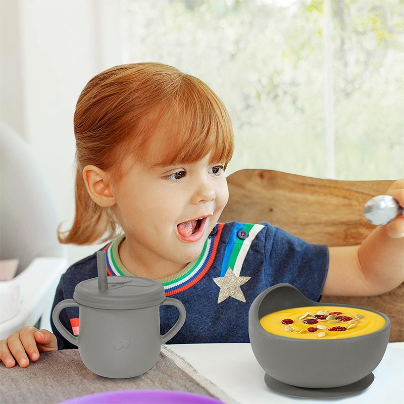 Baby LED Weaning Supplies Manufacturer - OEM 9 Pcs Cute Silicone Bib Spoon Bowl Plate