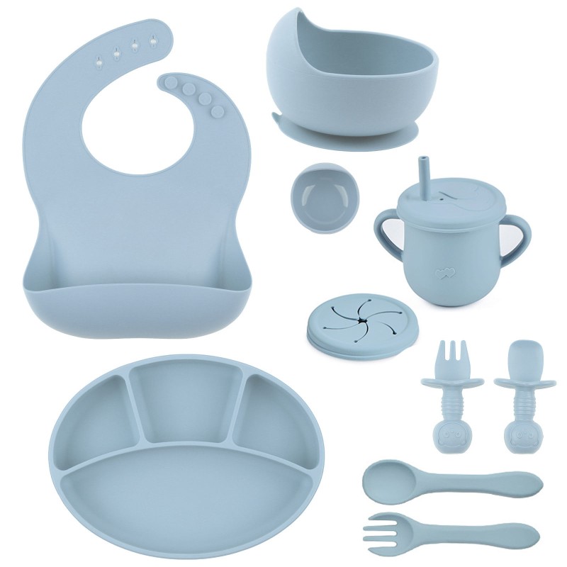 Baby Feeding Set Supplier - OEM Custom Logo 10 Piece Silicone Print Suction Set