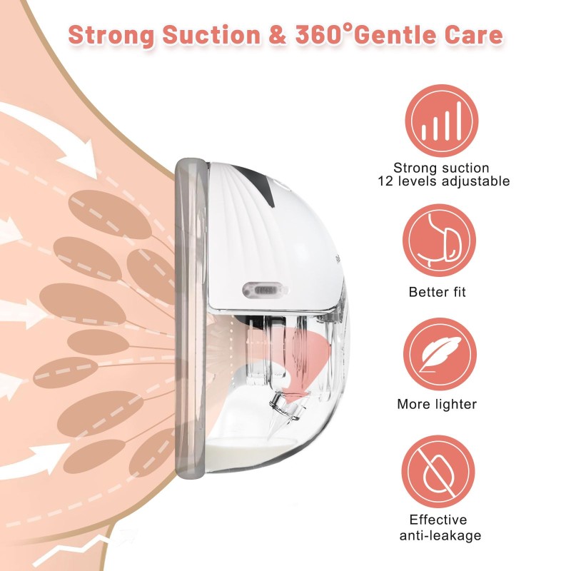 Portable Hands Free Breast Pump Supplier - OEM 2024 New Wearable Wireless 4 Modes 12 Levels