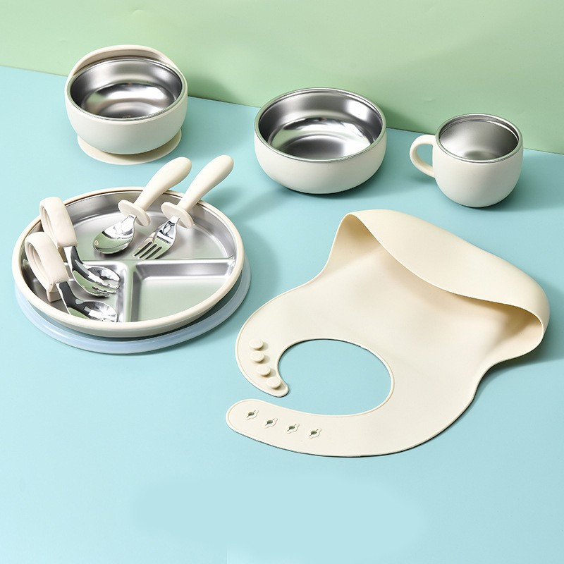 Baby Feeding Set Supplier - OEM Silicone Stainless Steel Suction Plate Bowl