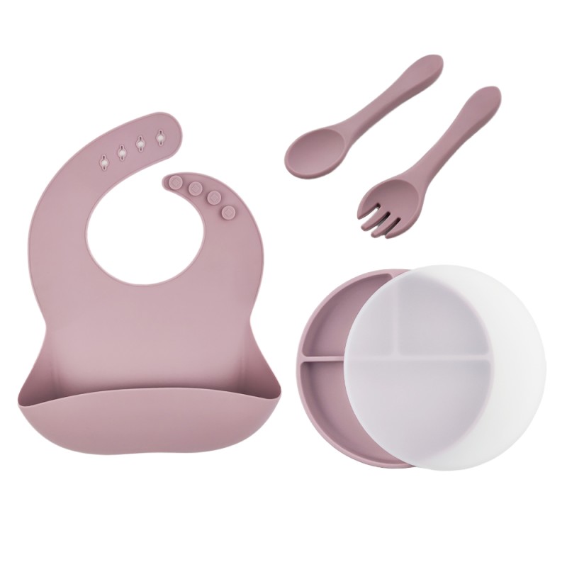 Non spill Kids Feeding Set Manufacturer - OEM Bpa Free Silicone Suction Heart Shape Set