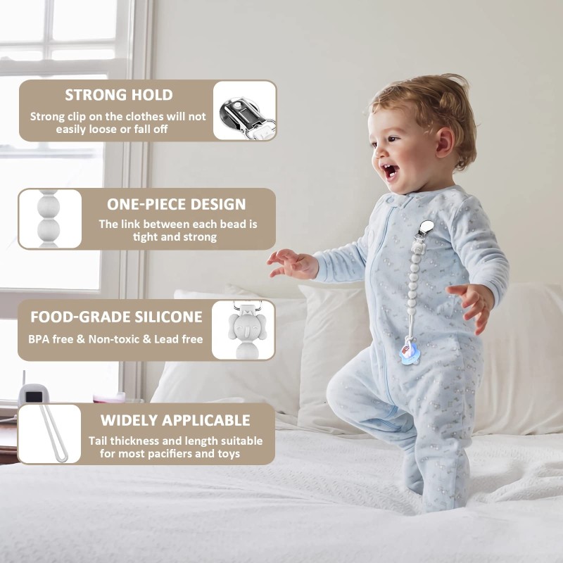 Baby Pacifier Clip Holder Manufacturer - OEM Food Grade Silicone Print Latex Free Soother