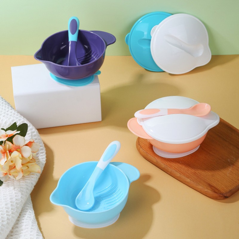 Anti Drop Baby Food Bowl Set Manufacturer - OEM Silicone Suction with Lid Spoon 4 Piece