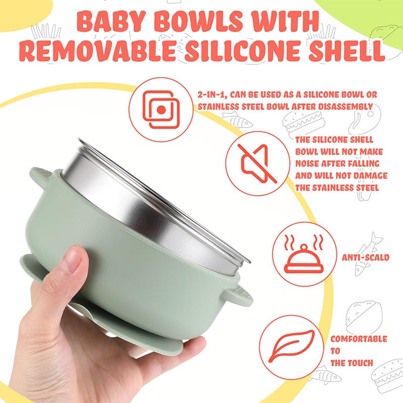 Children's Stainless Steel Bowl Supplier - OEM New Design with Silicone Suction Plate
