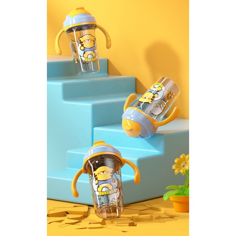 Plastic Baby Training Cup Supplier - OEM Cartoon Cute Apple shaped 300ml with Handle