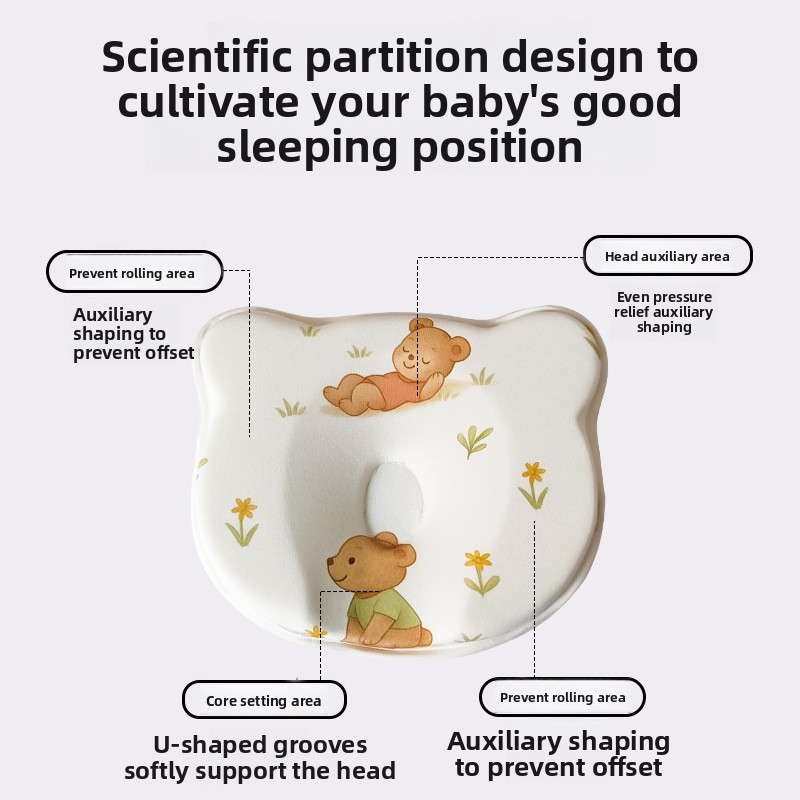 Baby Pillow - Memory Foam Bear Pattern 3D