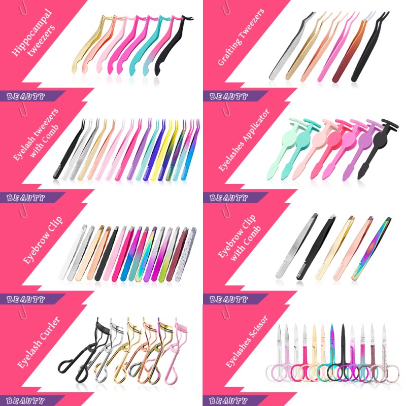 Custom logo Private Label Pink Plastic Lashes Applicator Tweezers Bulk Magnetic Lash Tweezers Packaging False Eyelash Tweezers