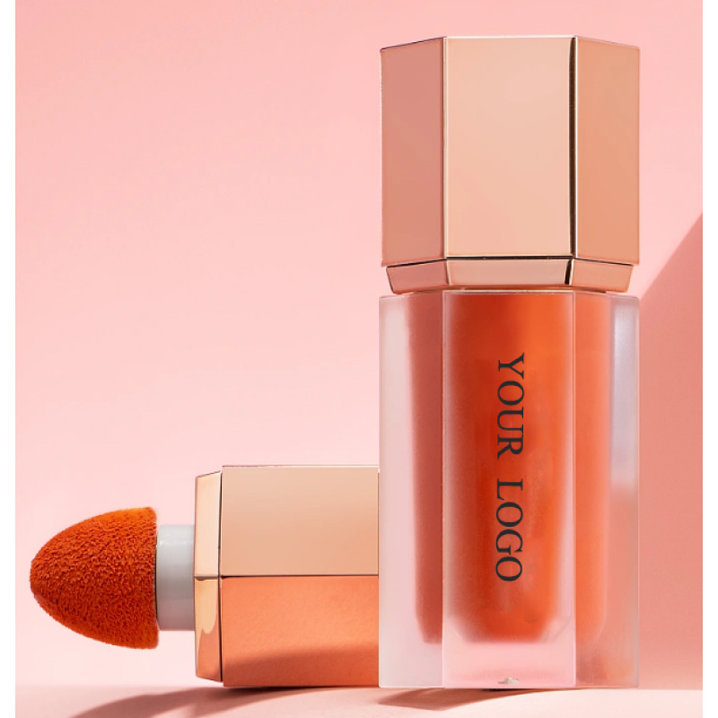 2024 New High Pigment Makeup Shimmer Lip Tint Gloss Blush Private Label Liquid Blusher in 6 Silky Cheek Colors for Face