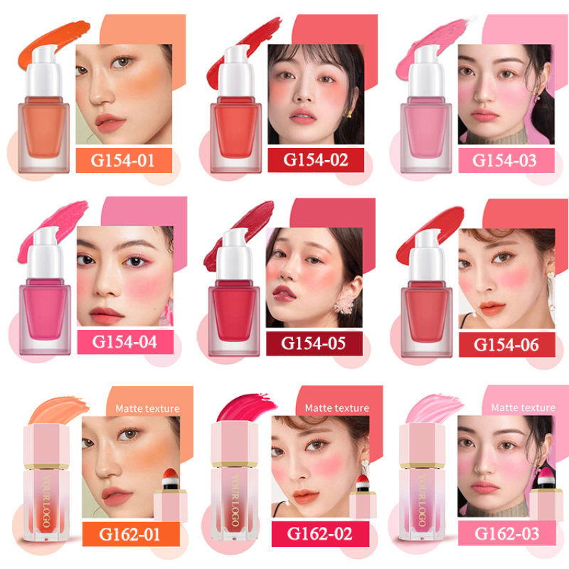 2024 New High Pigment Makeup Shimmer Lip Tint Gloss Blush Private Label Liquid Blusher in 6 Silky Cheek Colors for Face