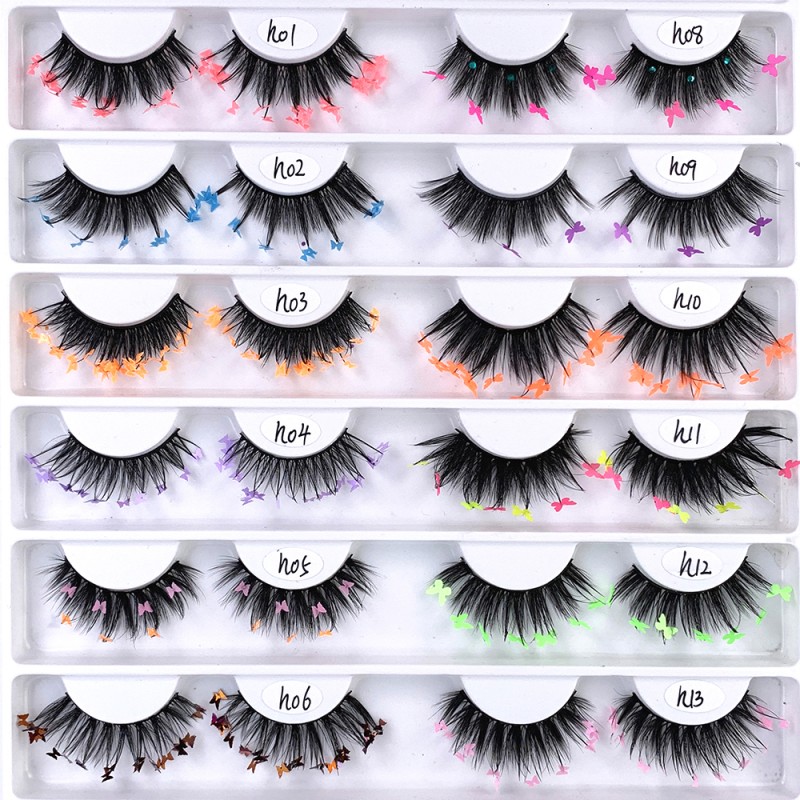 Customized Colorful Butterflies Mink Eyelashes with Diamond Dramatic Christmas Lashes
