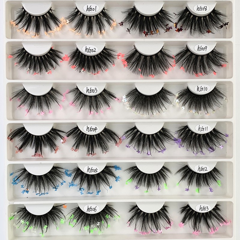 Customized Colorful Butterflies Mink Eyelashes with Diamond Dramatic Christmas Lashes