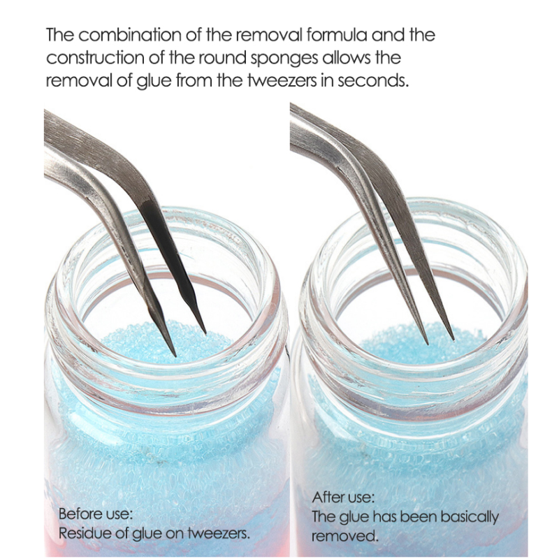 Eyelash Extension Tweezers Cleaner Tweezers Cleaning Tool with Liquid Glue Remover Sponge Ball for Lash Tweezers Cleaner