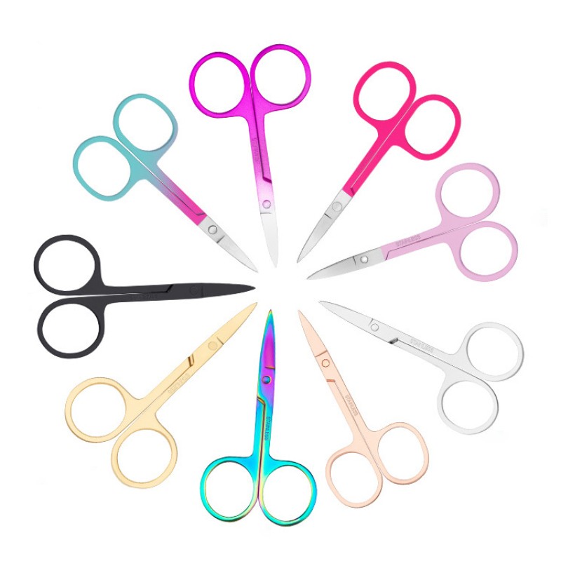 Eyeborw Trimmer Scissor Eyebrow Scissors Eyelashes Spring Scissors Gold Stainless Steel Beauty Tool Sharp Stainless Steel 10 Pcs