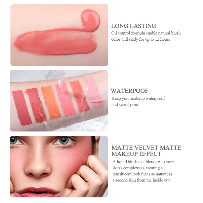 Wholesale Custom Private Label Face Makeup Cheek Shadow Long Lasting Waterproof Vegan Liquid Blush