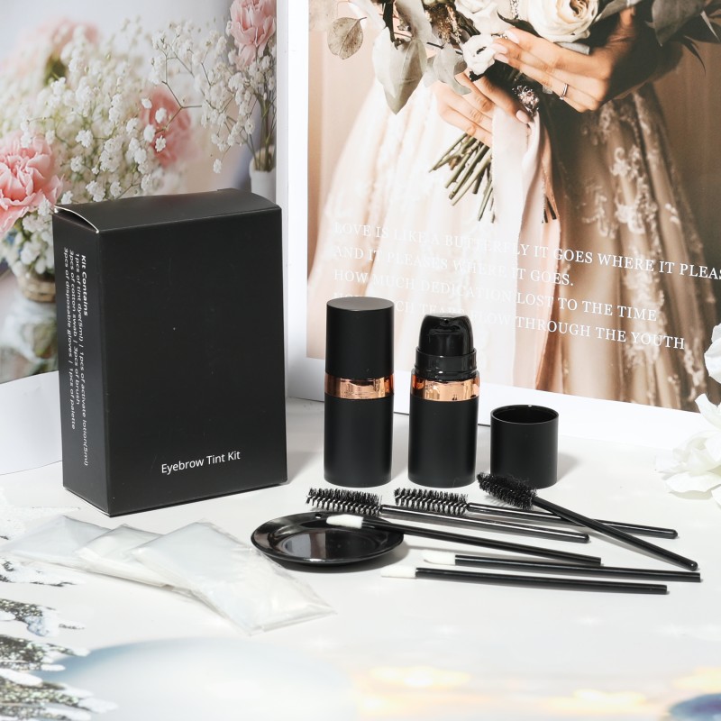 Wholesale Custom Logo Eyebrow Tint Kit Private Label Long Lasting Waterproof Vegan Makeup with Stamp and Stencil