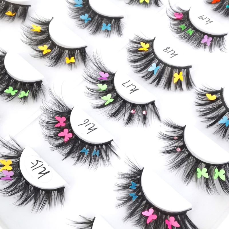 Customized Colorful Butterflies Mink Eyelashes with Diamond Dramatic Christmas Lashes
