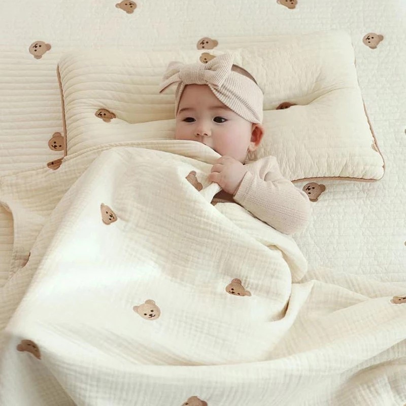 Baby Quilts Supplier - Handmade Muslin Crib Bubble Blankets Print Puff Cotton Set