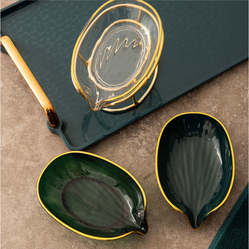 Soap Dish - Leaf Shape Golden Stand