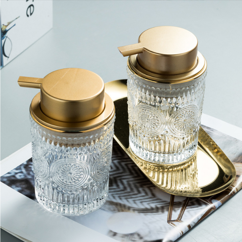 Soap Dispenser - Glass Bottle Gold Pump
