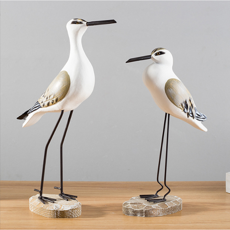 Seagull Statue - Wood Bird Decor 2pc